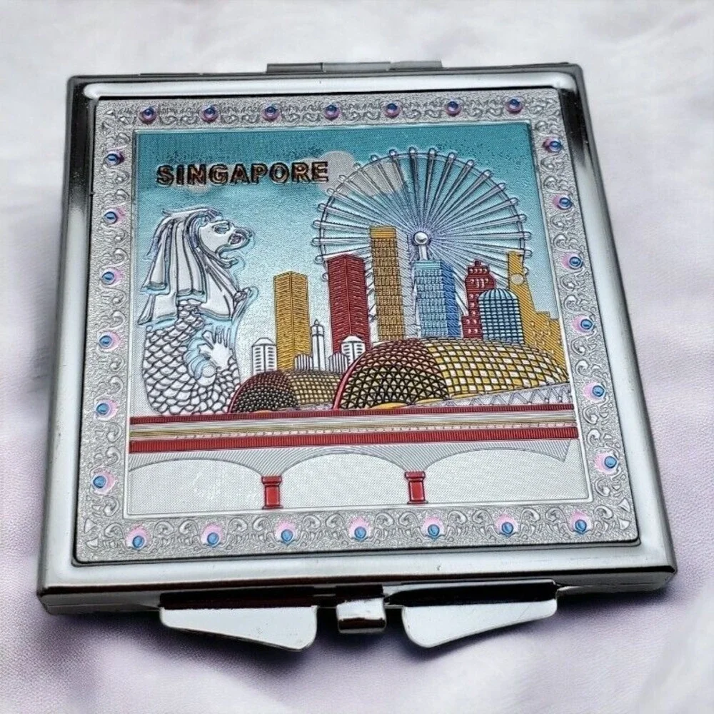 Singapore Vintage Compact Mirror Souvenir Travel Tourist Gift‎ Collectible